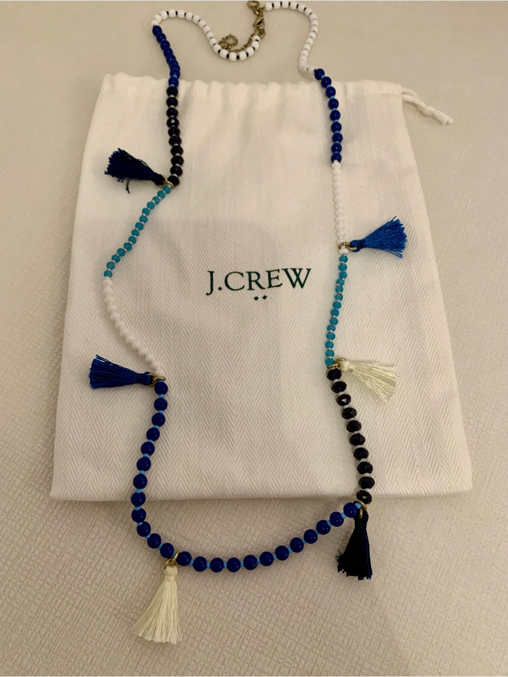 J Crew Blue Beaded Tassel Necklace